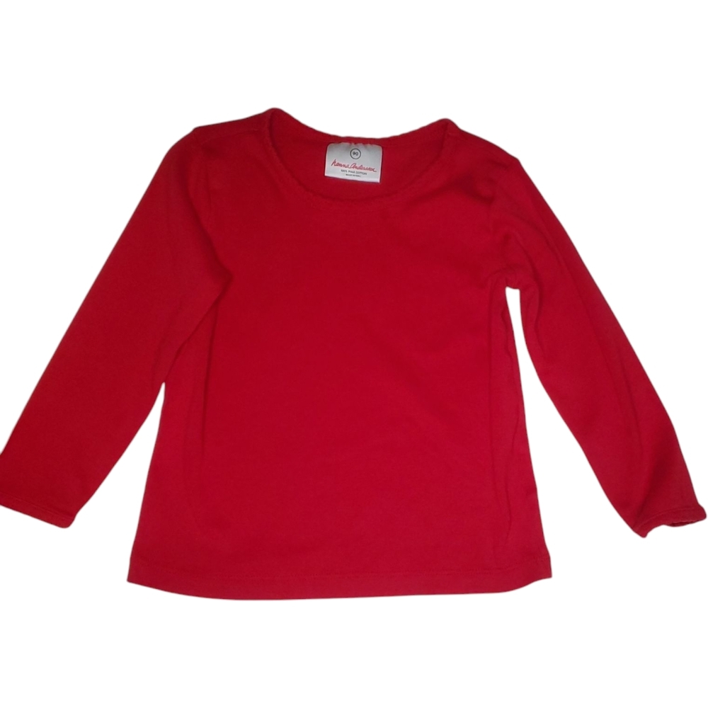 Hanna Andersson Solid Power Tee Long-sleeve Hanna Red Girls Size 90 (3)